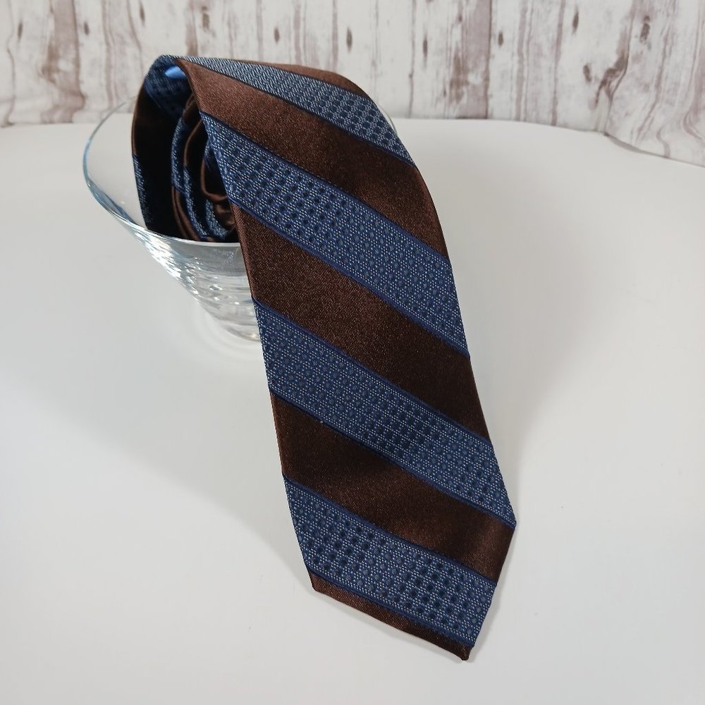 Alara Men's Silk Tie Dark Brown Dark Blue Wide Diagonal Stripes